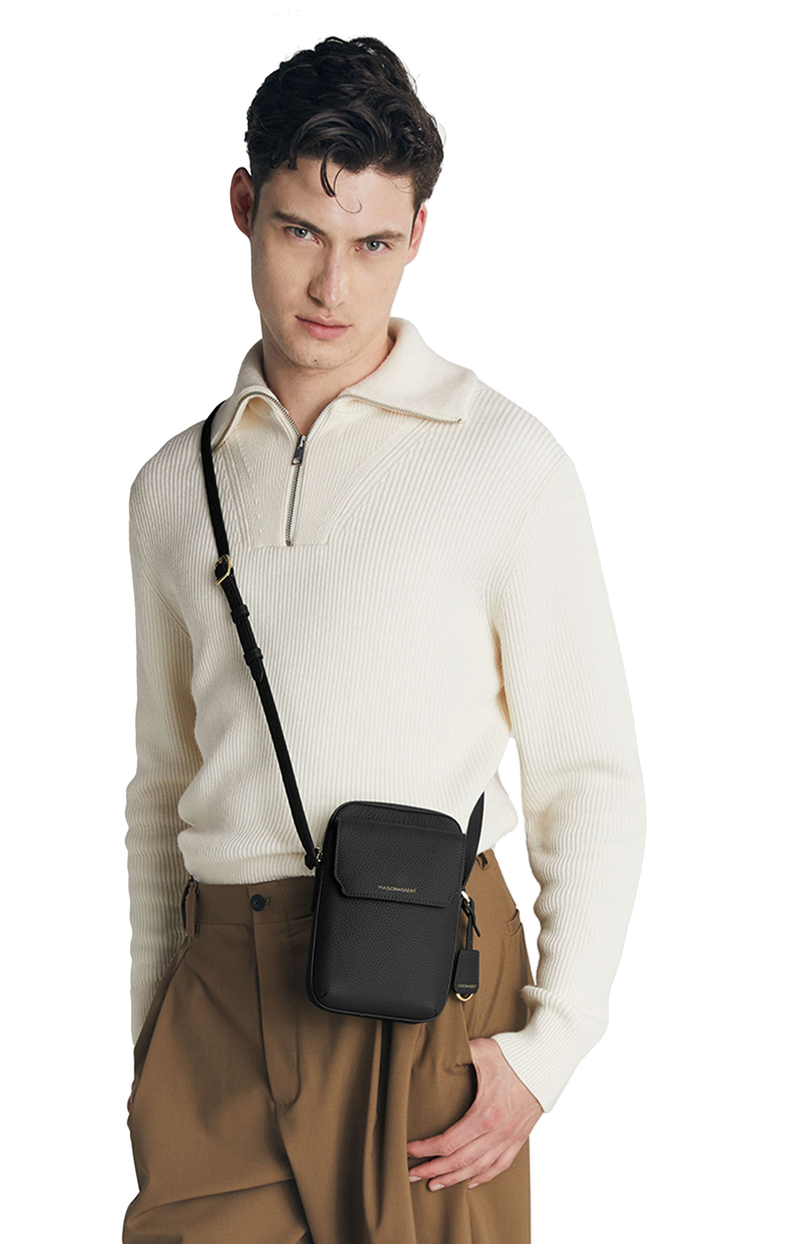 MAISON de SABRÉ Leather Zip Phone Pouch, Alternate, color, Black Caviar