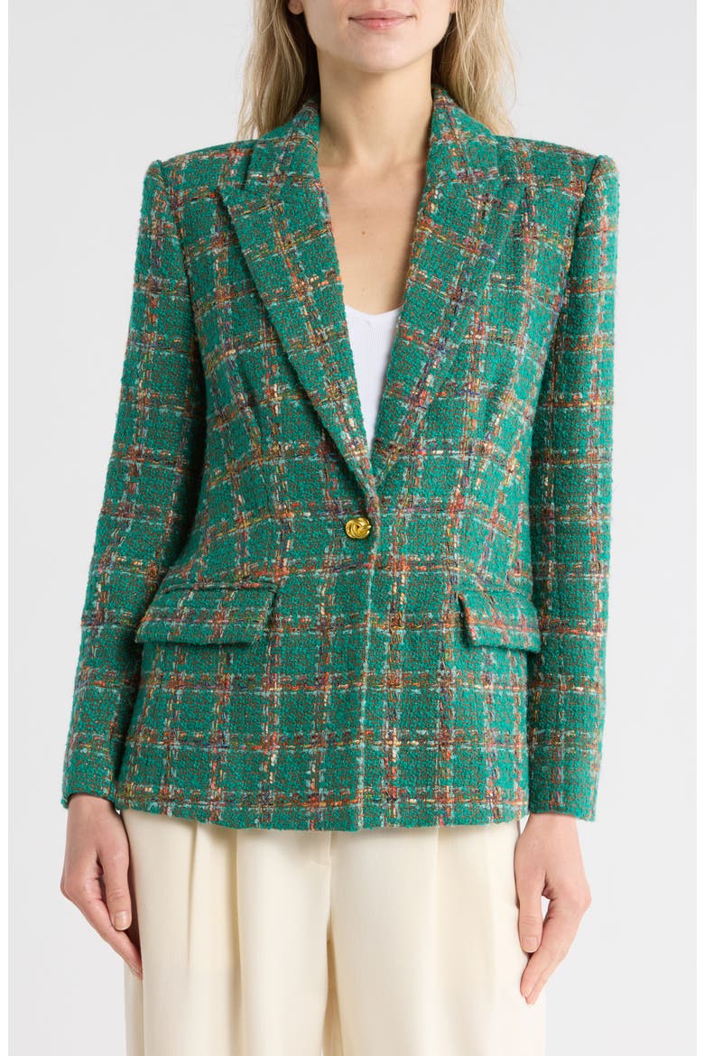 Gweny Relaxed Fit Tweed Blazer, Main, color, GREEN WINDOWPANE TWEED