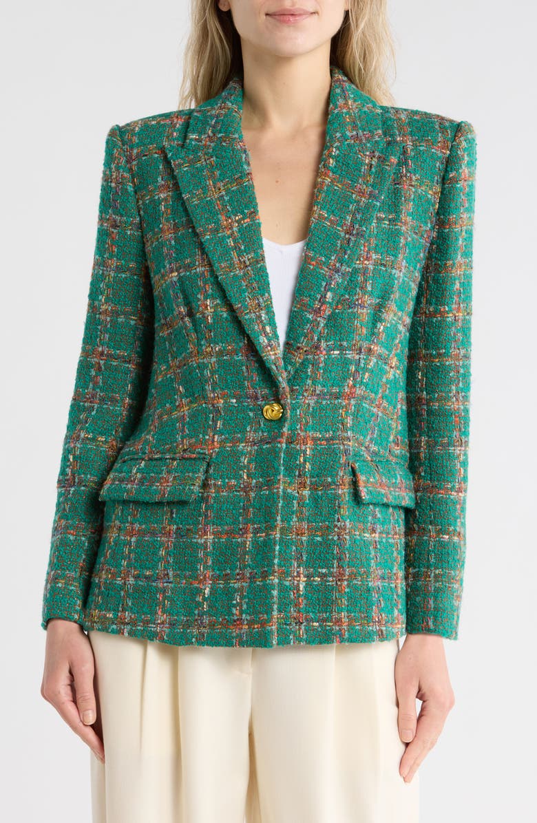L'AGENCE Gweny Relaxed Fit Tweed Blazer, Main, color, Green Windowpane Tweed