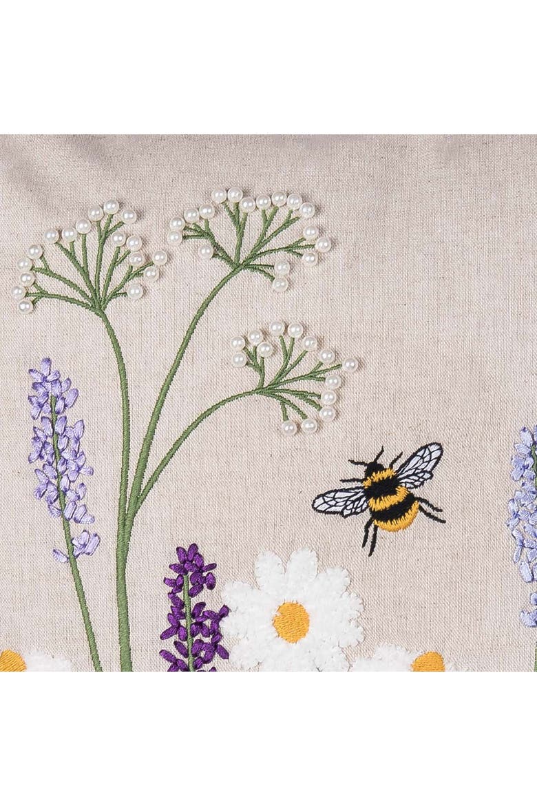 Lavender & Bee Garden Cotton Blend Handwoven Spring Accent Throw Pillow 18" x 18", Alternate, color, Beige