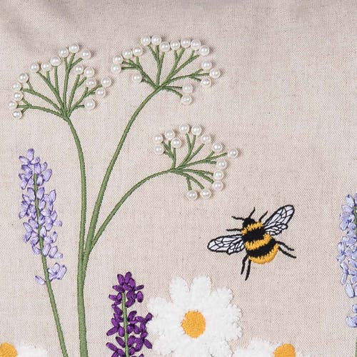C & F Home C&f Home Lavender & Bee Garden Embroidered Woven Throw Pillow, 18" X 18" In Neutral