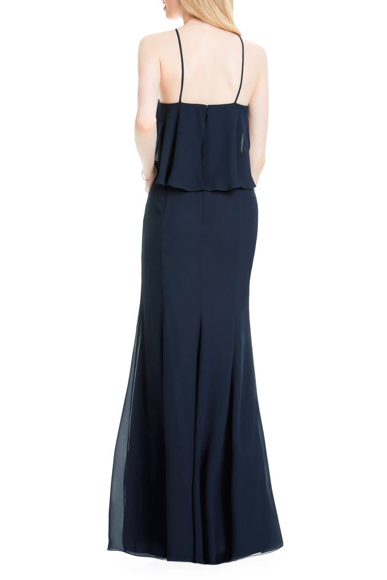 Flutter Halter Chiffon A-Line Gown, Alternate, color, NAVY