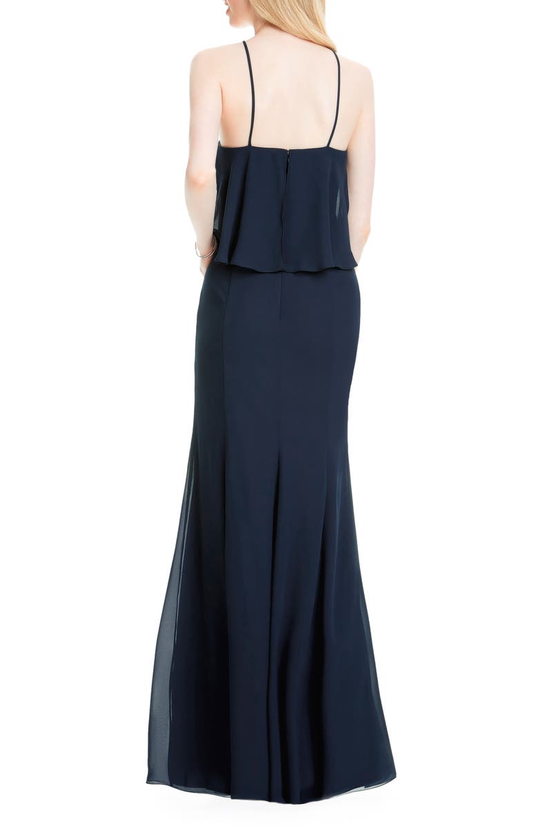 #Levkoff Flutter Halter Chiffon A-Line Gown, Alternate, color,