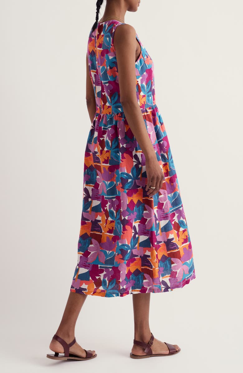 Seasalt Cornwall Lowland Heather Floral Linen Midi Dress, Alternate, color, Floral Tropic Shapes Chalk