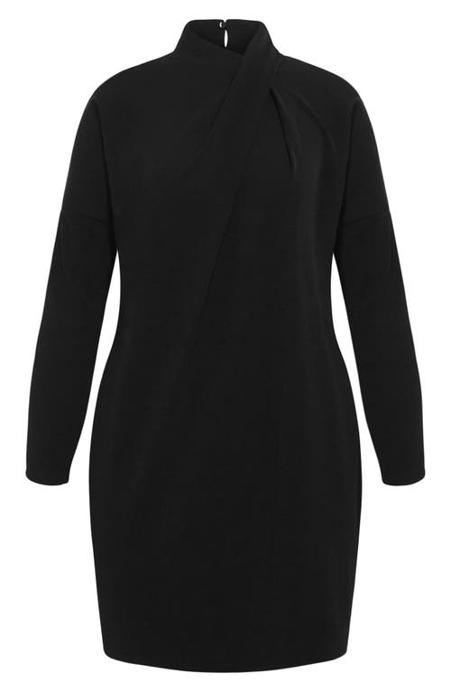 Shop City Chic Wrap Neck Long Sleeve Minidress In Black
