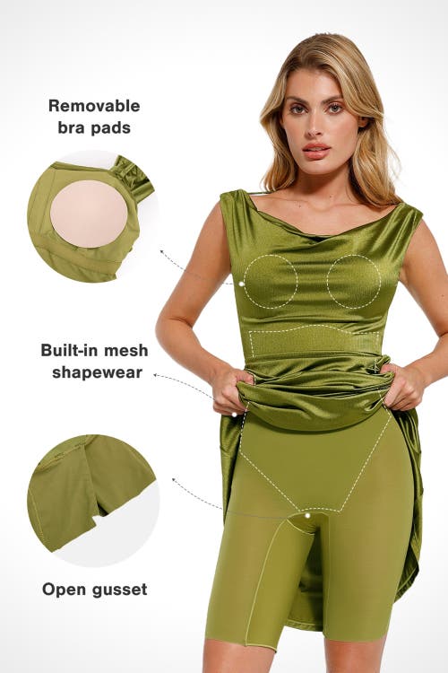 Popilush Shapewear Convertible Shine Sculpting Mermaid Dress In Green