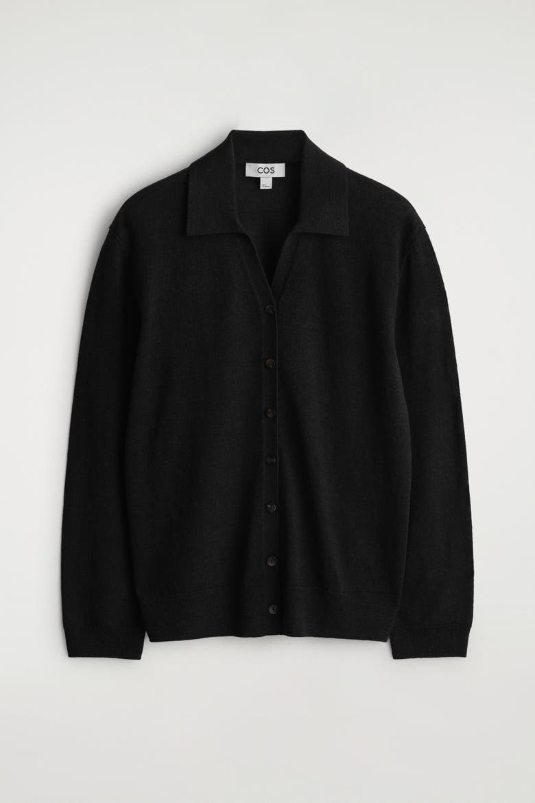 Knitted Linen-Merino Shirt, Alternate, color, BLACK