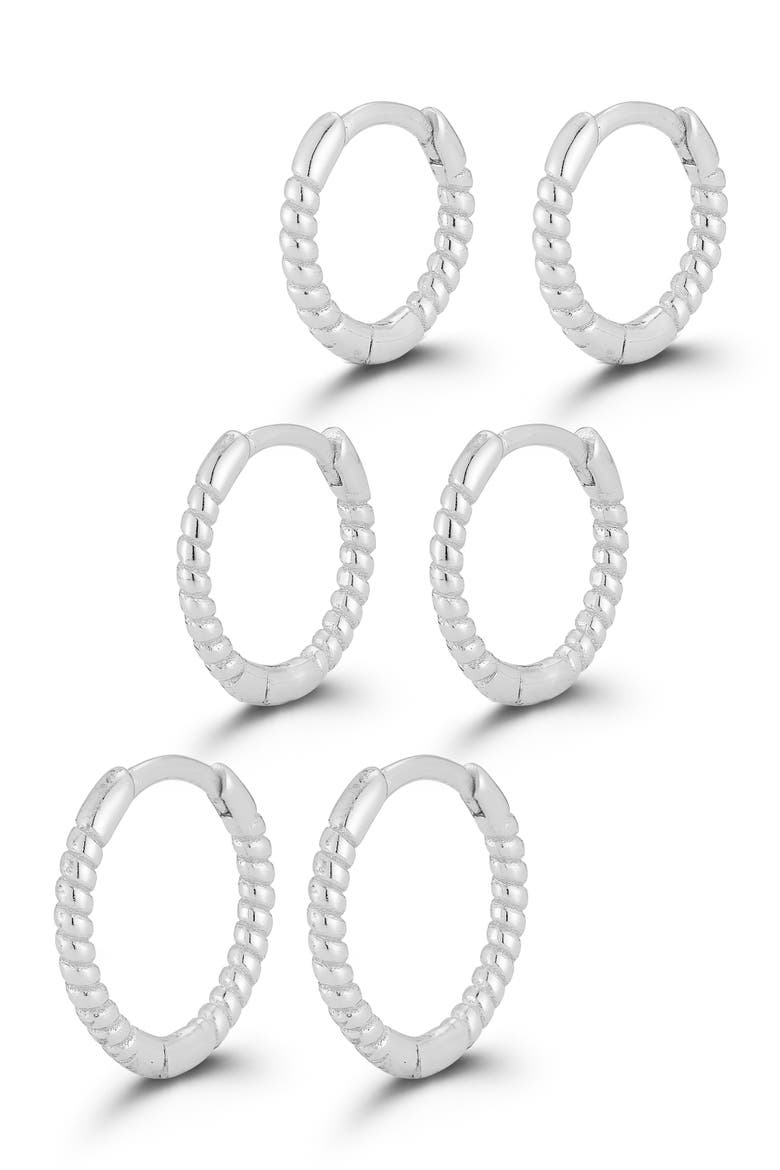 Set of 3 Twist Huggie Hoop Earrings, Main, color, SILVER
