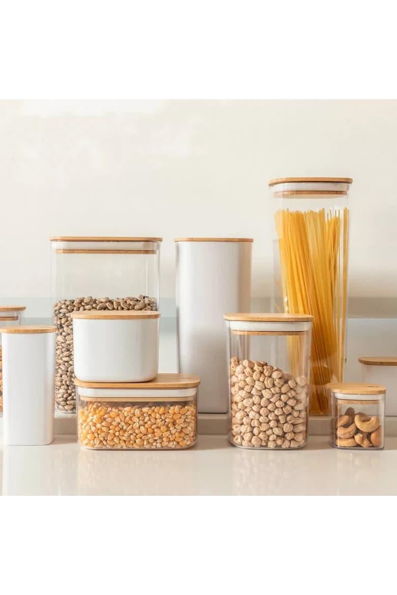 Clear Stackable Airtight Food Storage Container with Wood Lid, Alternate, color, Clear