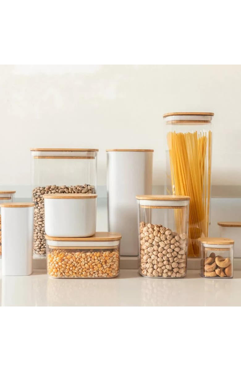 OU Clear Airtight Stackable Food Storage Container Set with Wood Lids, Alternate, color, Clear