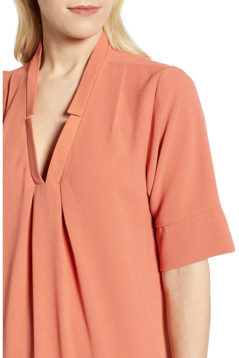 Pleat Front Curved Hem Shirtdress, Alternate, color, CORAL APRICOT