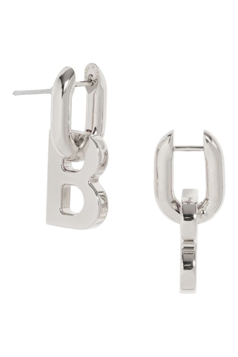 XS B Chain Earrings, Main, color, SHINY SILVER