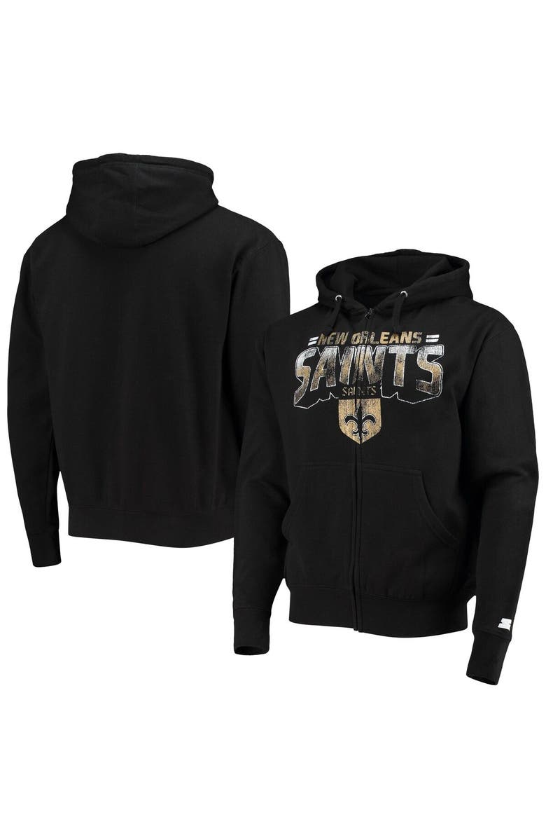 STARTER Men's Starter Black New Orleans Saints Throwback Perfect Season Full-Zip Hoodie Jacket, Main, color, Black