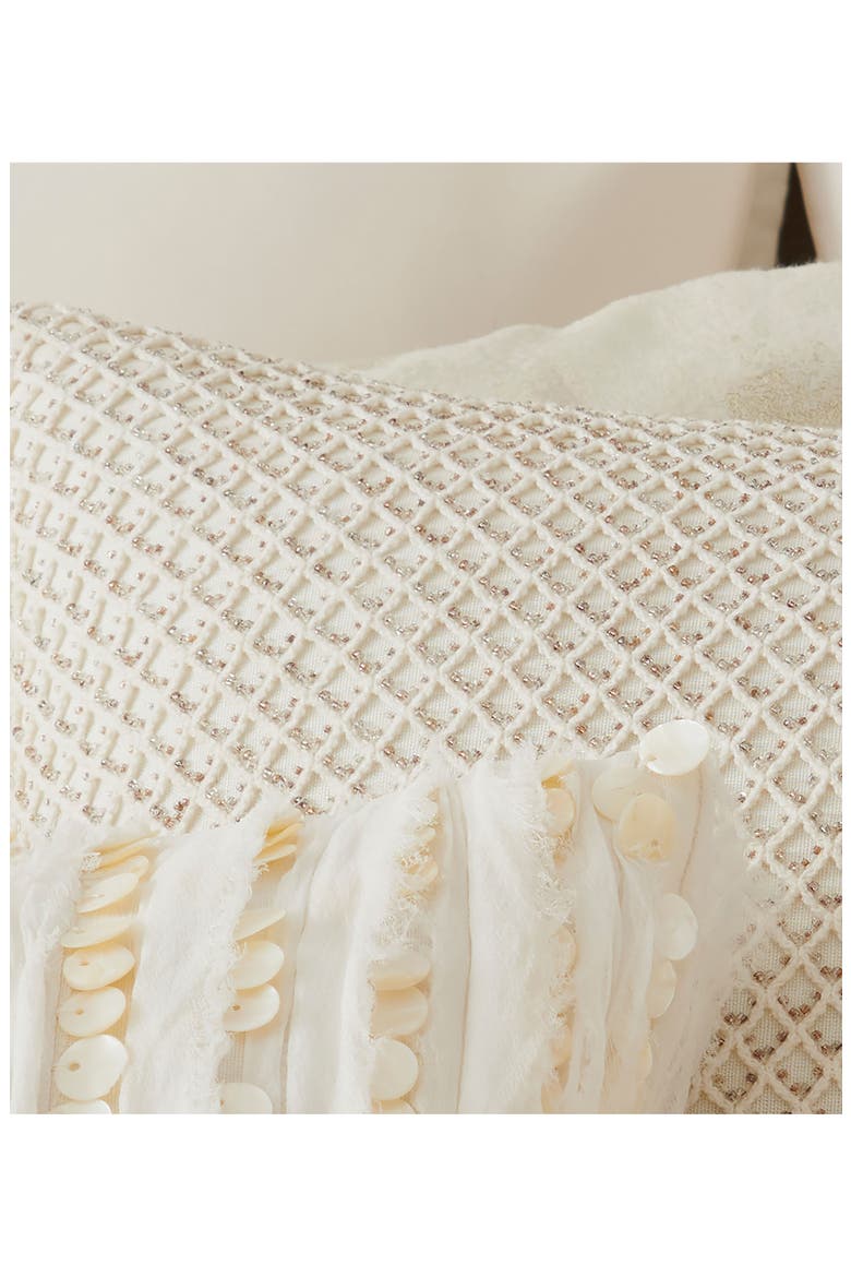 Beaded Netting Cotton & Linen Accent Pillow, Alternate, color, IVORY
