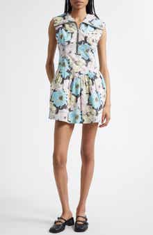 Ganni Floral Zip Front Organic Cotton Minidress