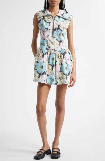 Ganni Floral Zip Front Organic Cotton Minidress