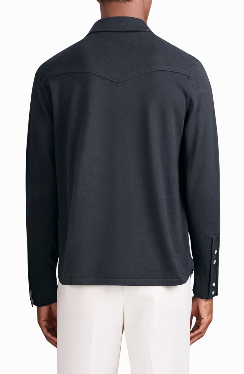 Reiss Ledger Cotton & Cashmere Snap-Up Shirt, Alternate, color, Navy