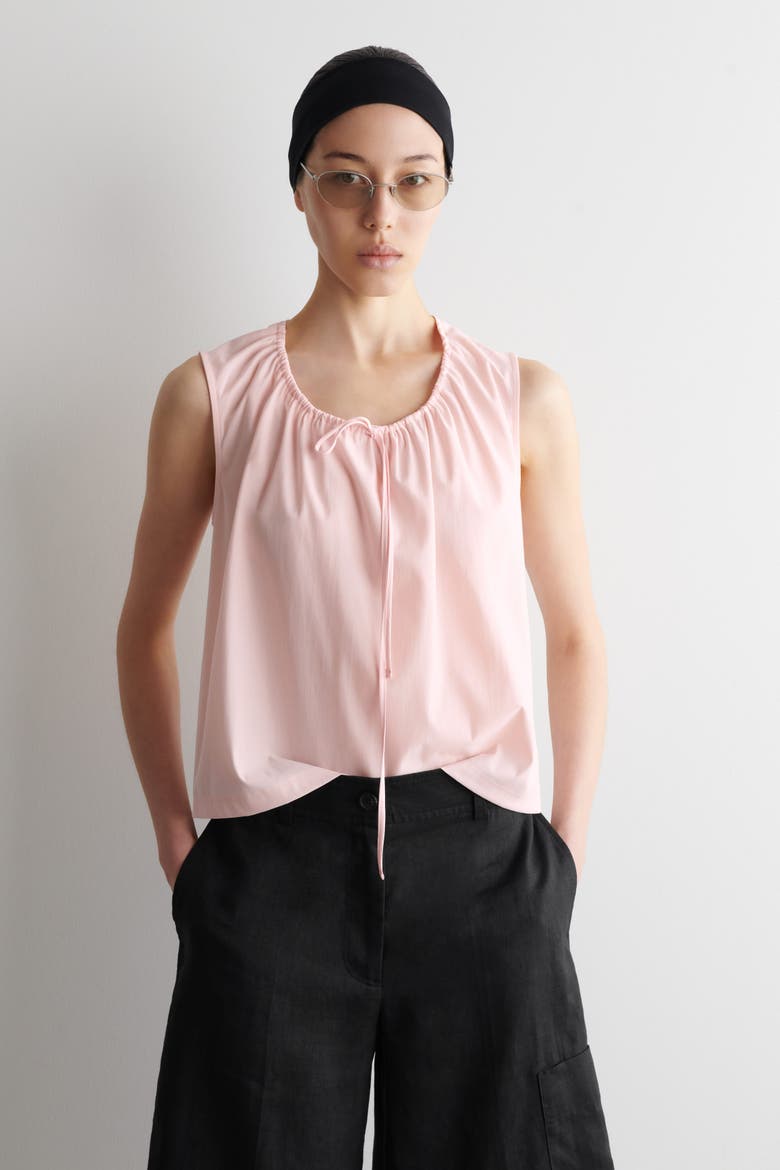Gathered-neck Jersey Tank Top, Main, color, LIGHT PINK