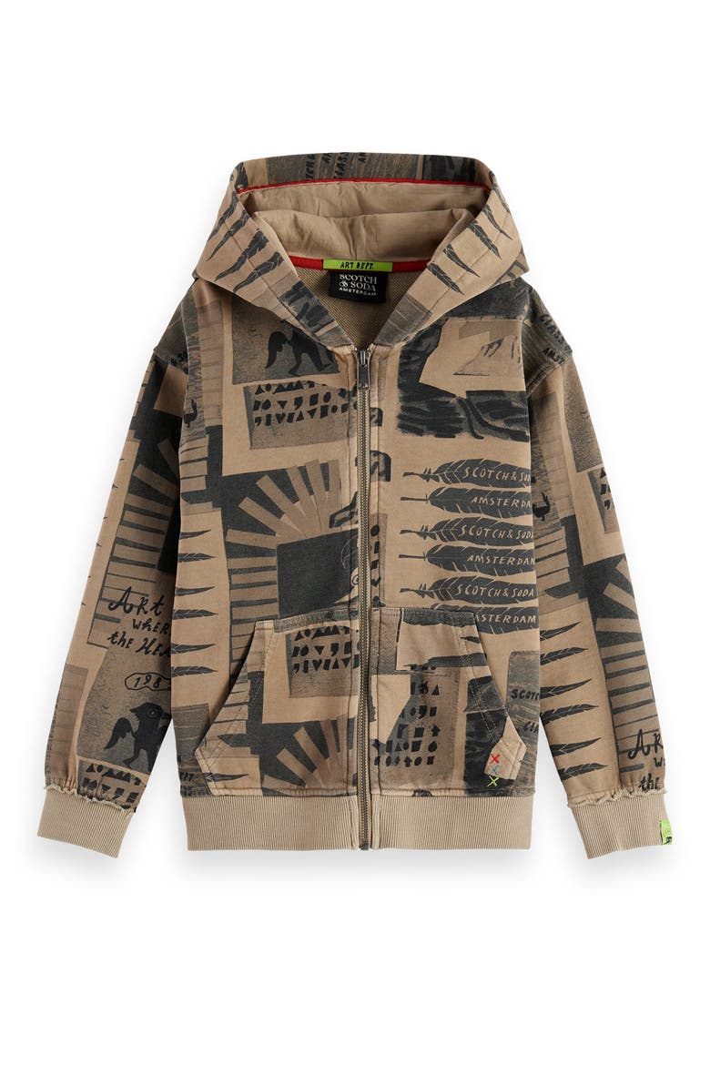 Kids' Cotton French Terry Zip Hoodie, Main, color, ART DEPT COLLAGE PLAZA TAUPE