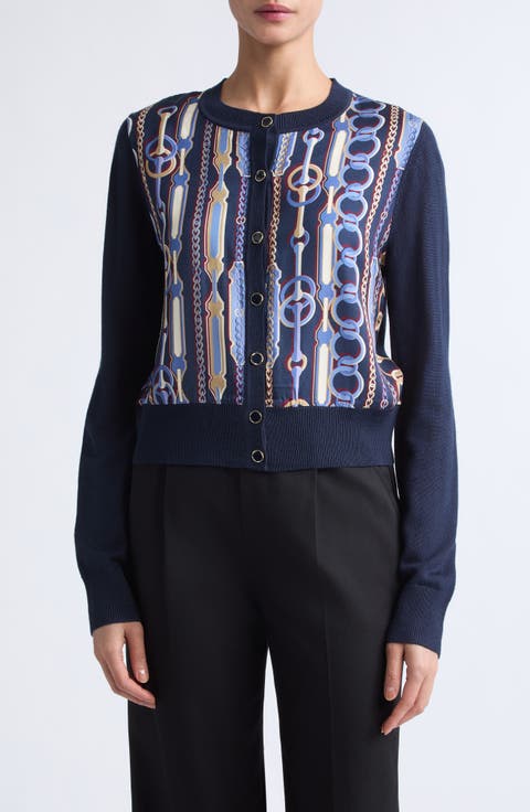 Mixed Media Merino Wool Blend Cardigan