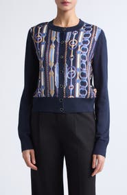 ST. JOHN Mixed Media Merino Wool Blend Cardigan