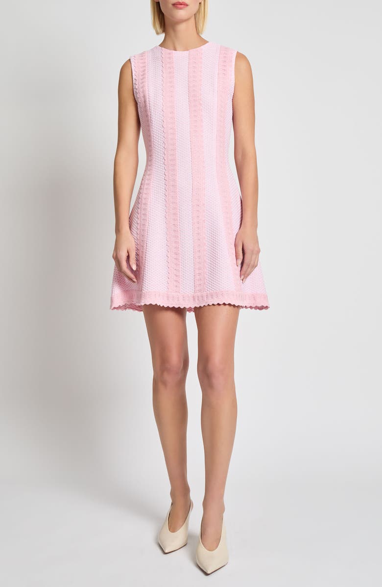 Misook Modern Scalloped Lace Trim Fit & Flare Minidress, Main, color,