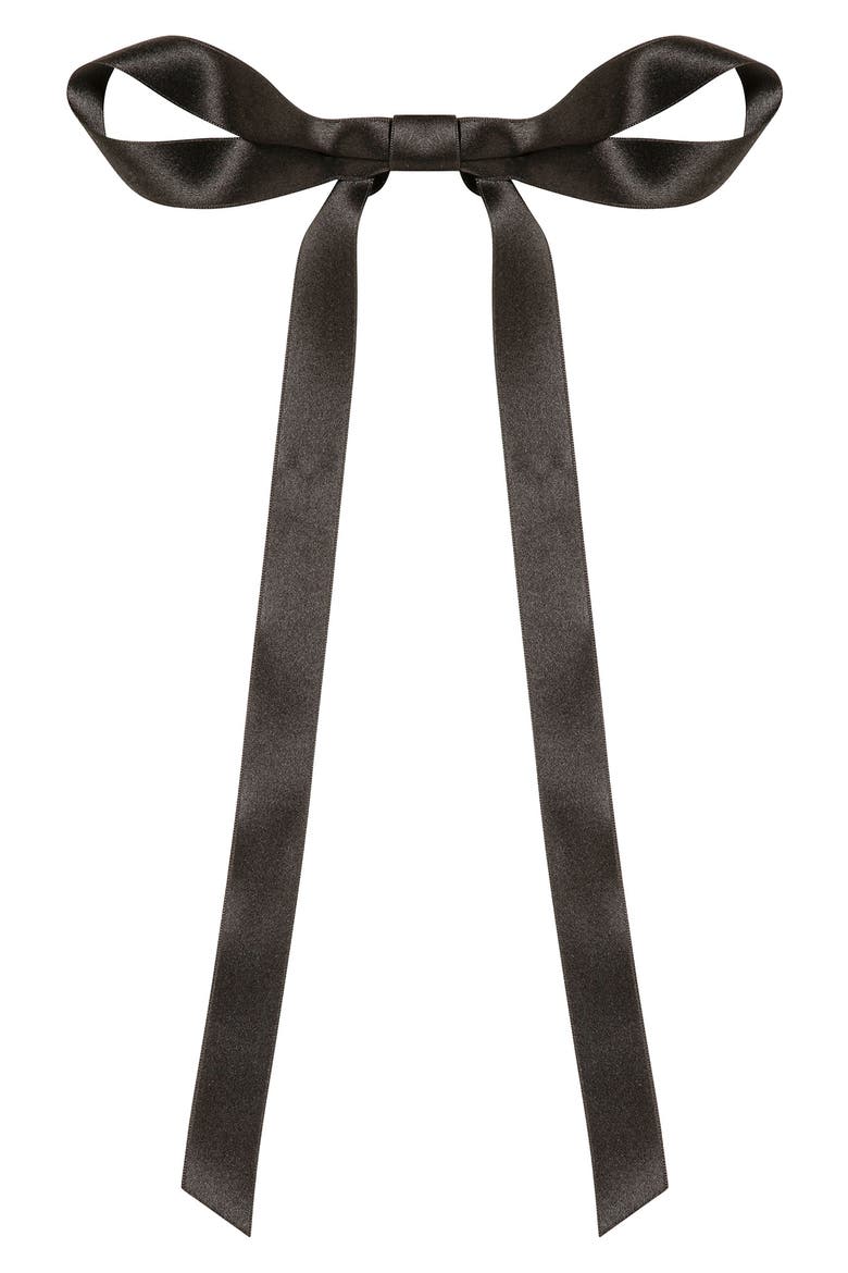Gretta Silk Bow Barrette, Main, color, BLACK