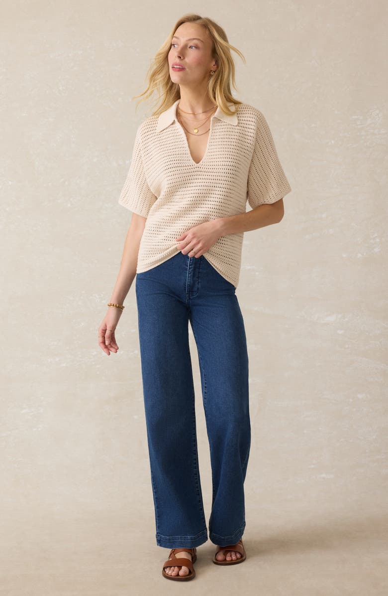 Faherty Seacoast Open Stitch Cotton Polo, Alternate, color, Cream