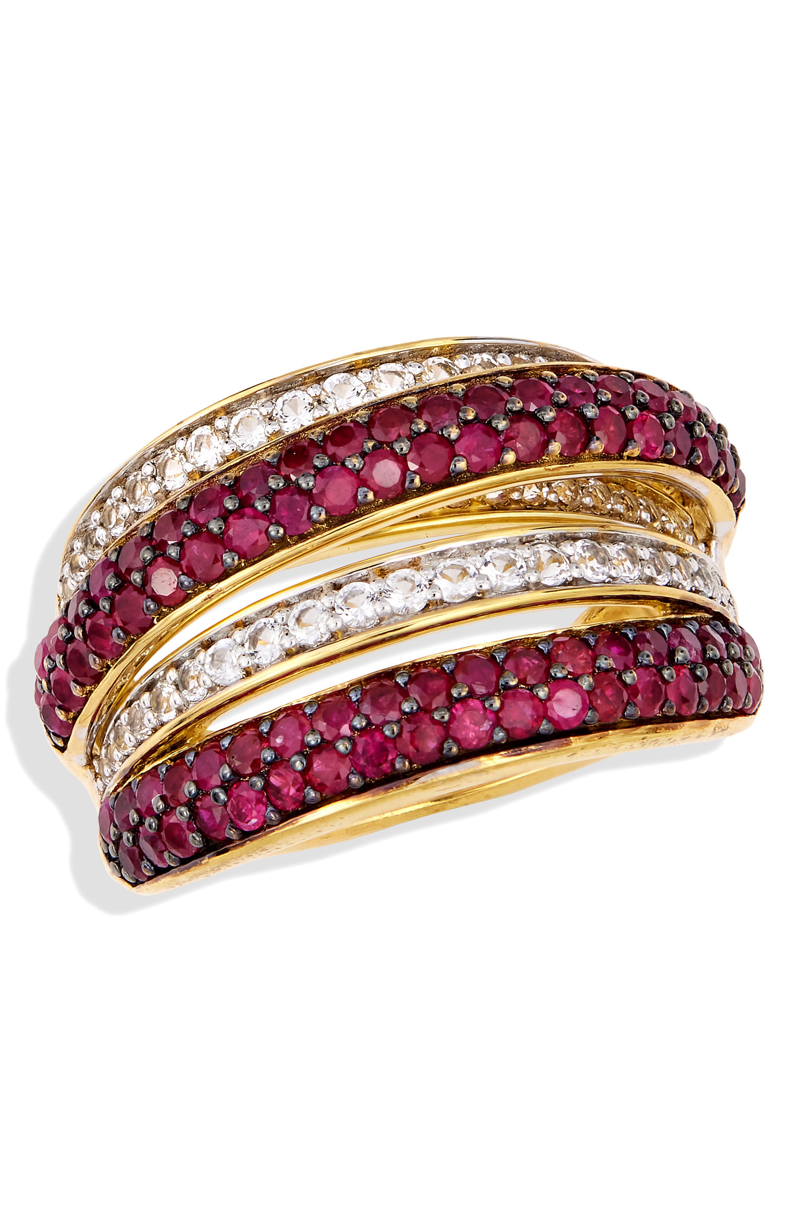 SAVVY CIE JEWELS Semiprecious Stone & White Sapphire Crossover Ring