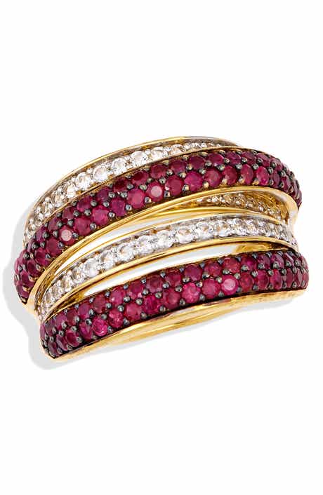 SAVVY CIE JEWELS Semiprecious Stone & White Sapphire Crossover Ring