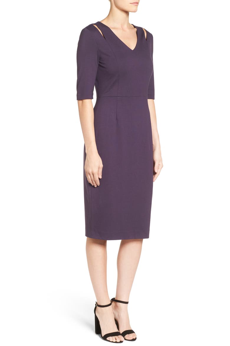 Cutout Shoulder Sheath Dress, Alternate, color, PURPLE NIGHT