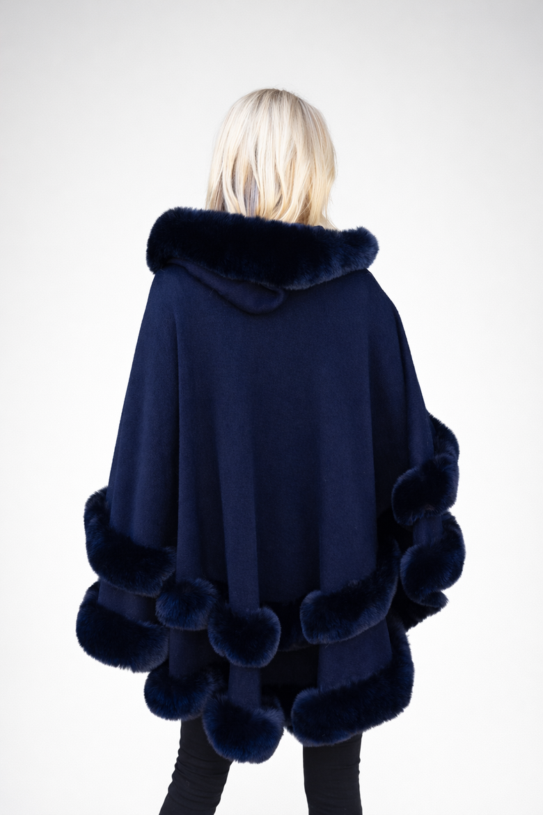 Jolie Hooded Cape Poncho, Alternate, color, Navy