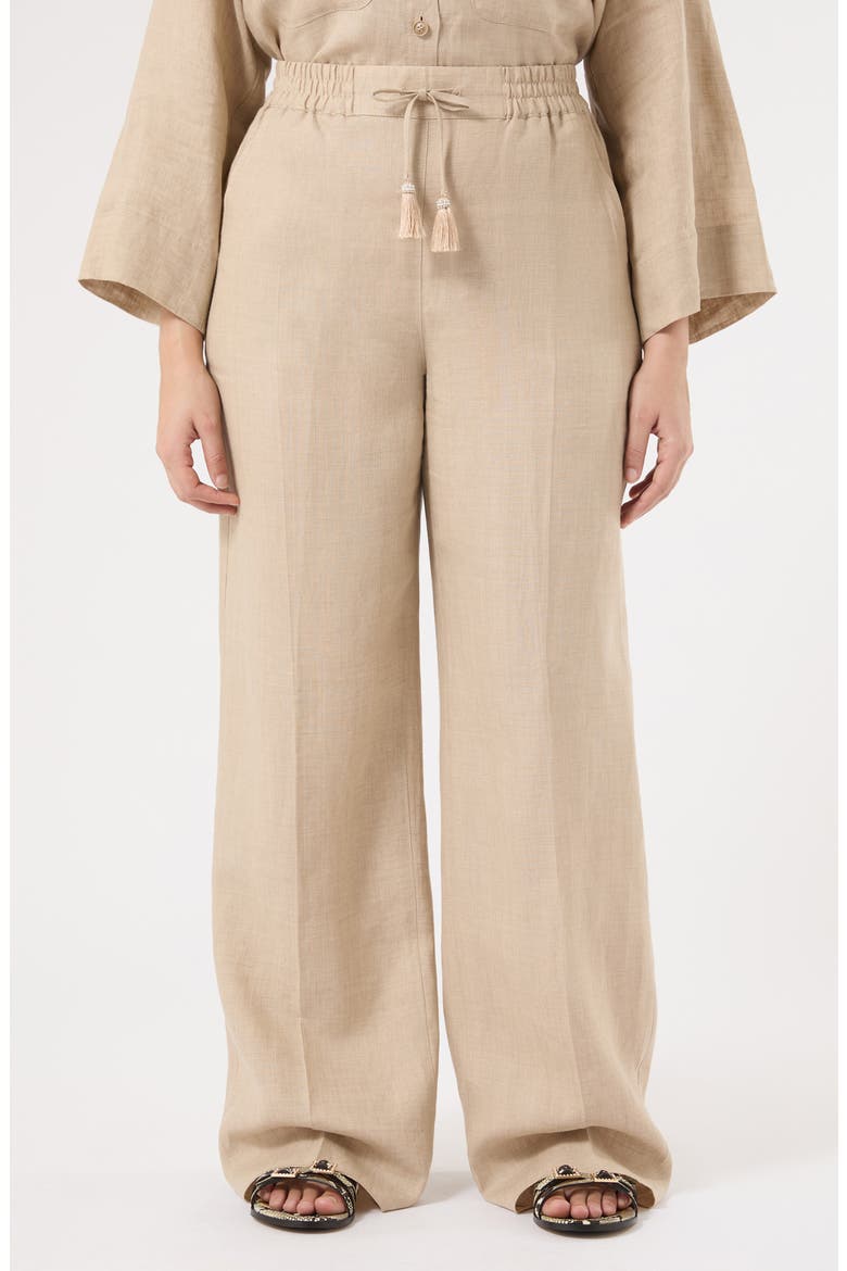 Mrs. Comma Wide Leg Flax Linen Pants, Main, color, SAND