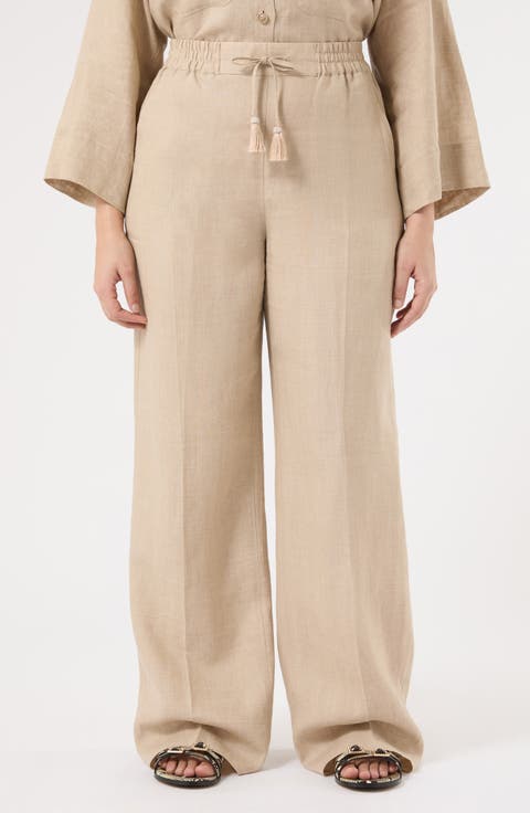 Mrs. Comma Wide Leg Flax Linen Pants (Plus)