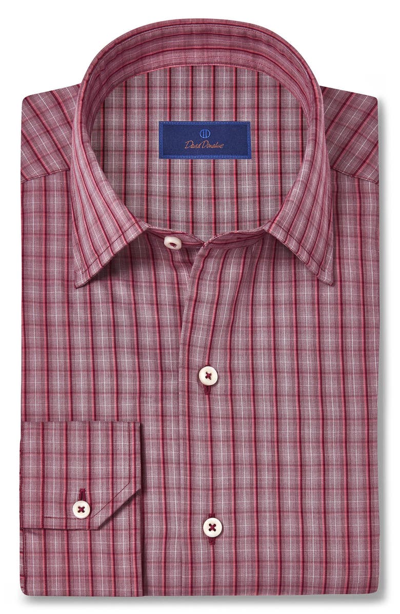 David Donahue Twill Check Sport Shirt, Main, color, Burgundy