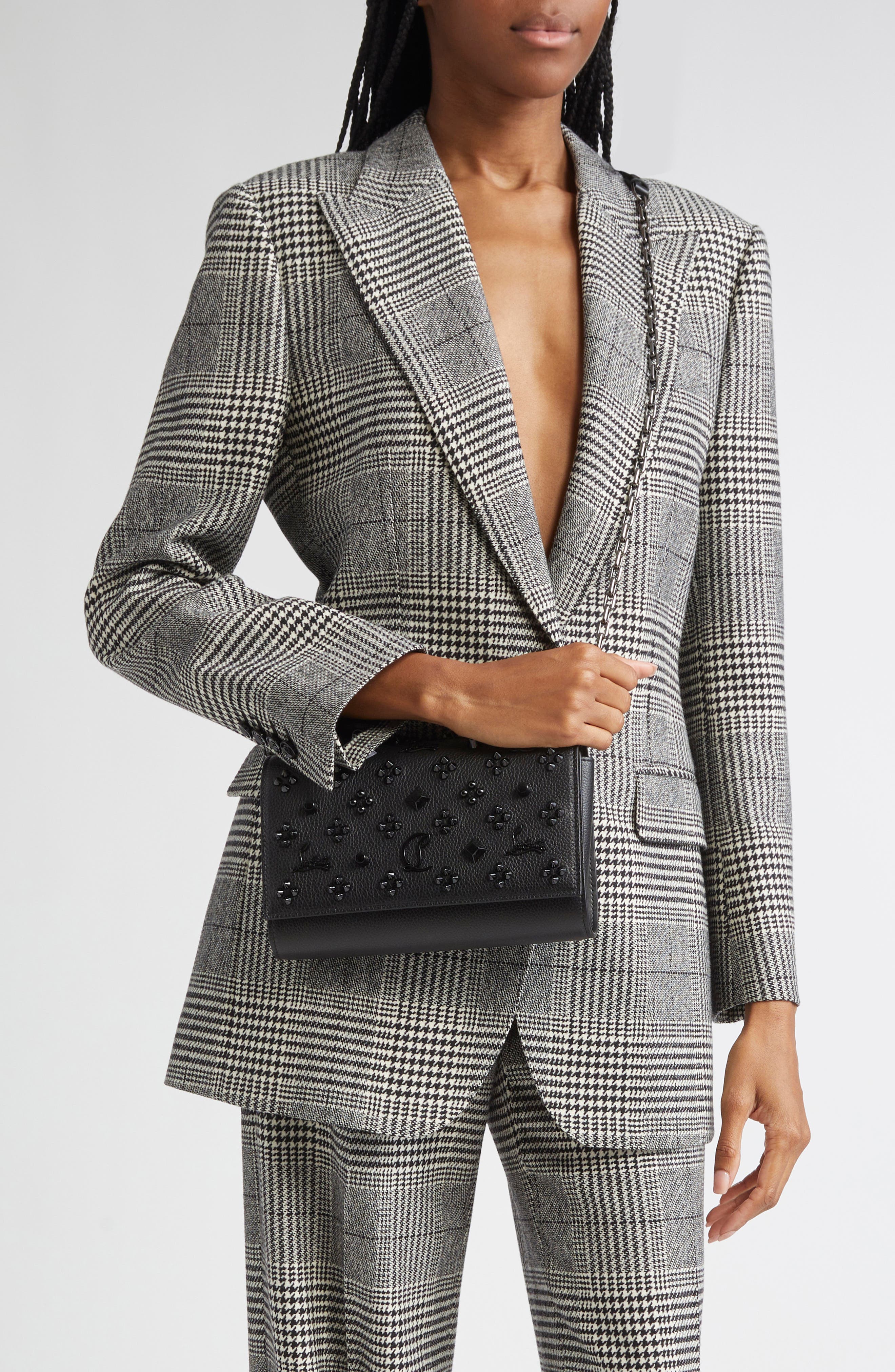 Christian Louboutin Paloma Studded Leather Clutch, Alternate, color, Black