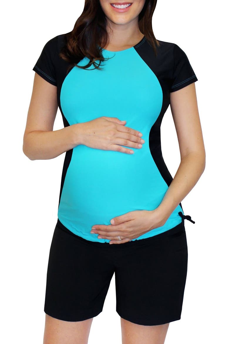 Foldover Maternity Board Shorts, Alternate, color, BLACK