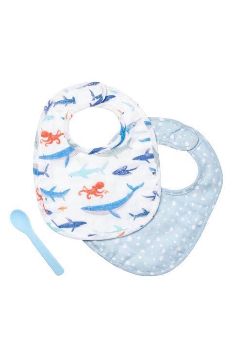 2-Pack Cotton Muslin Bibs & Silicone Spoon Set