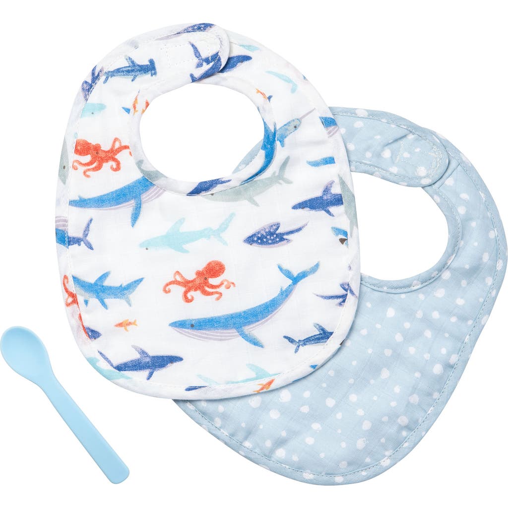 Stephen Joseph 2-pack Cotton Muslin Bibs & Silicone Spoon Set In Blue