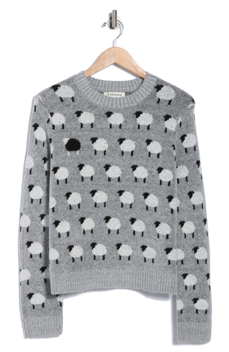 Vigoss Sheep Crewneck Sweater, Alternate, color, Grey Combo