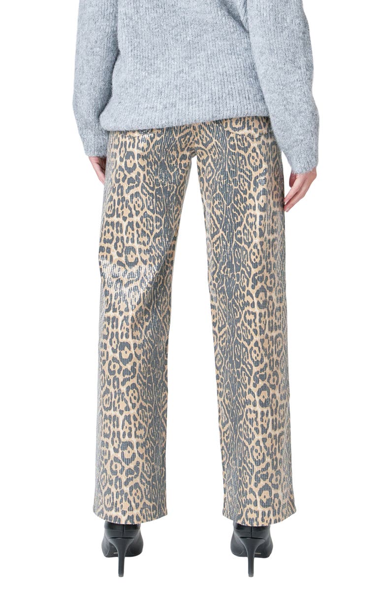 Endless Rose Leopard Sequin Wide Leg Jeans, Alternate, color,