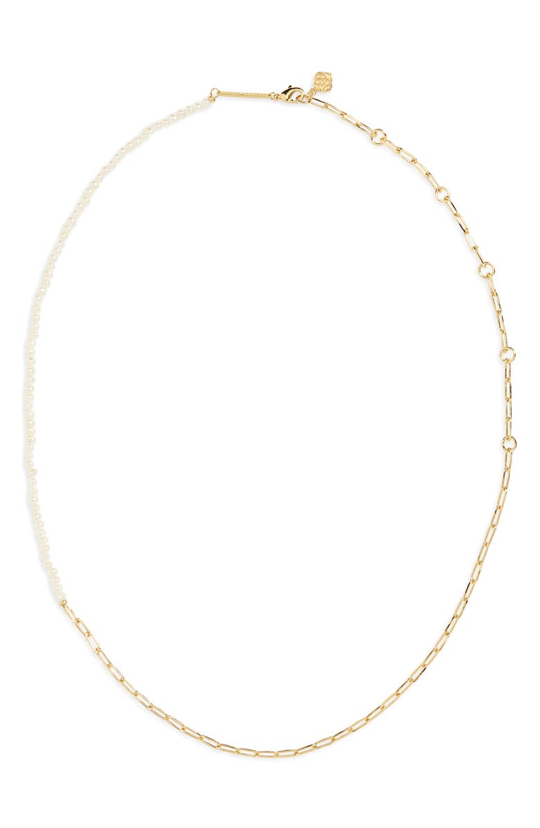 Kendra Scott Markie Half Chain & Freshwater Pearl Necklace, Main, color, Gold Freshwater Cultured Pearl