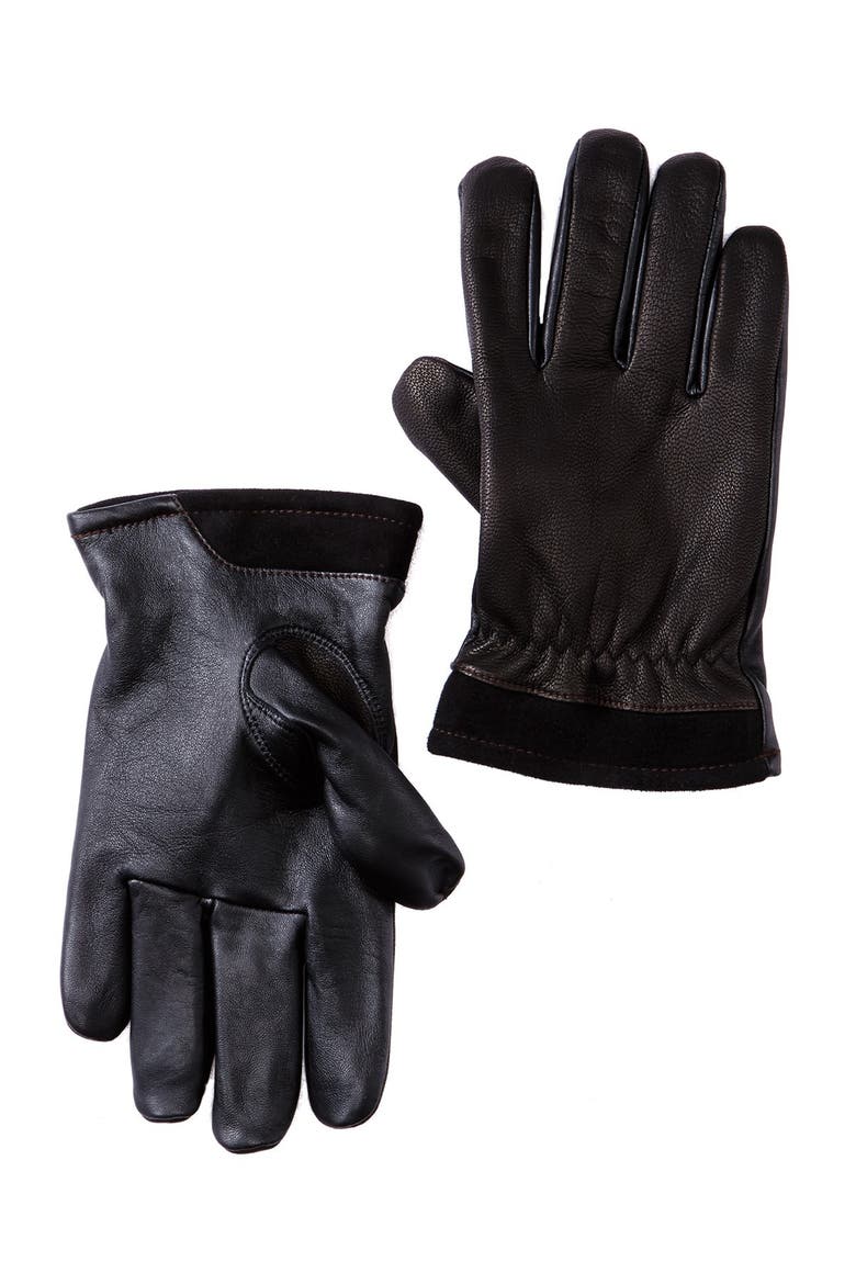 Faux Fur Lined Captain Pieced Leather Glove, Main, color, BLACK