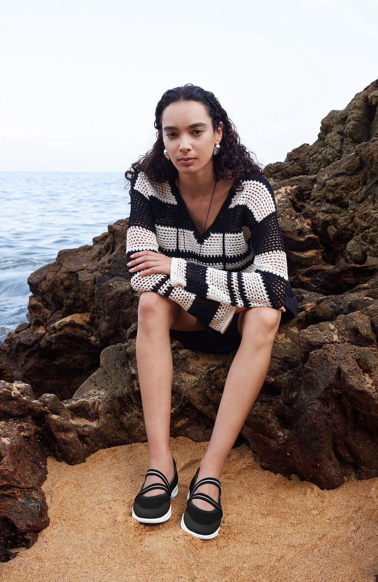 VIVAIA Round-Toe Mesh Mary-Jane Sneaker Flats, Alternate, color, Black