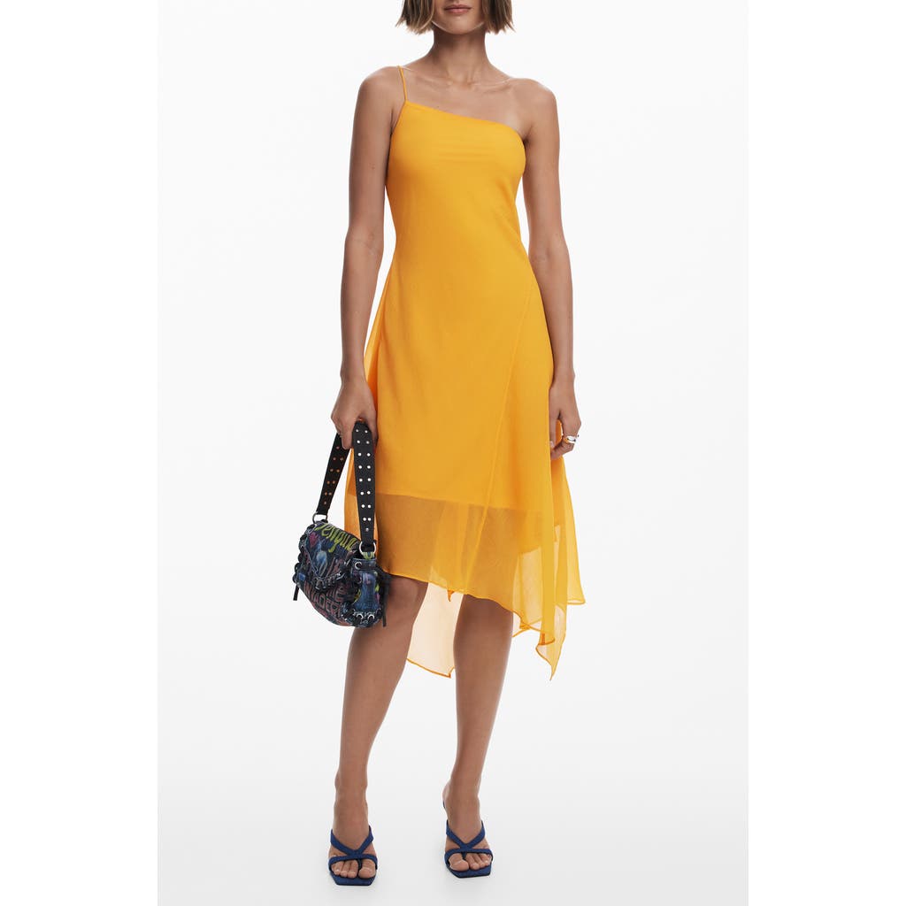 Desigual One-shoulder Asymmetric Dress In Yellow