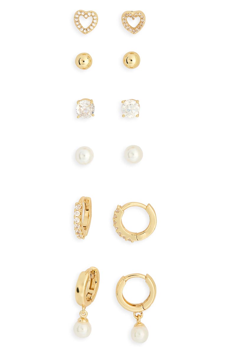 Leith 6-Pair Cubic Zirconia Earrings Set, Alternate, color, Clear- White- Gold