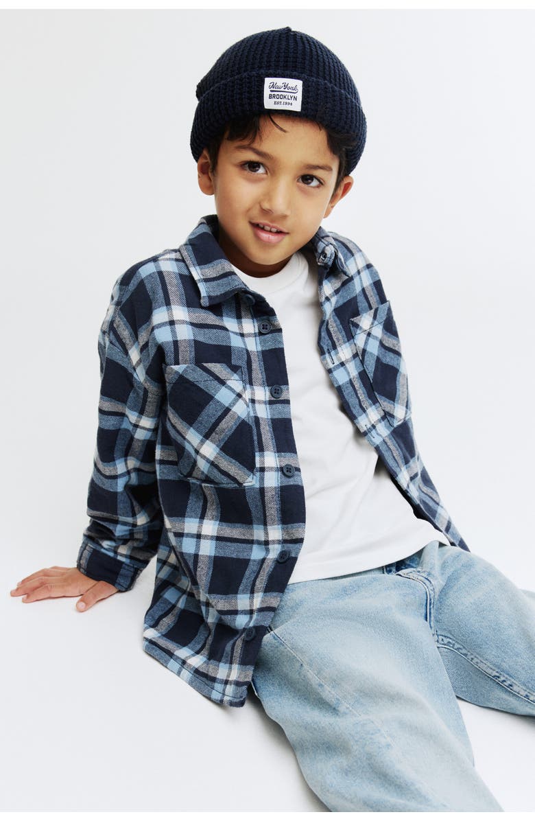 H&M Lined flannel overshirt, Alternate, color, Navy Blue/Plaid