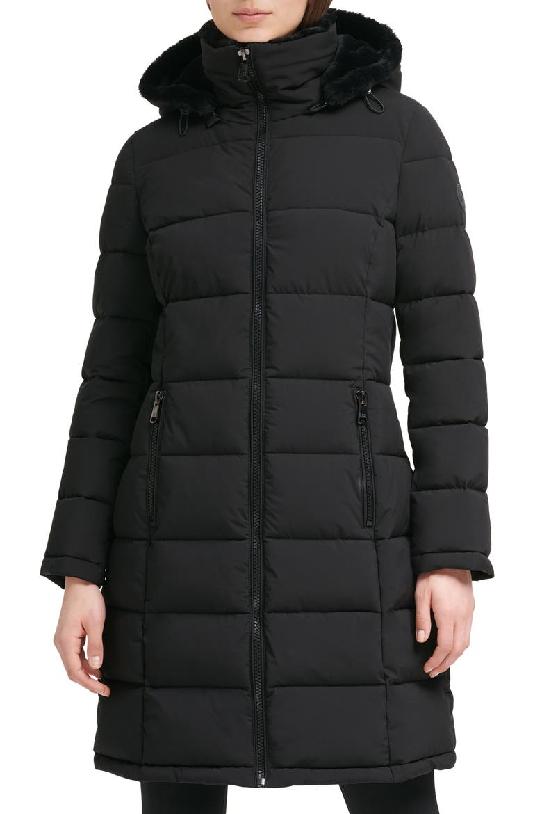 Stretch Puffer Jacket w/ Hood, Main, color, BLACK