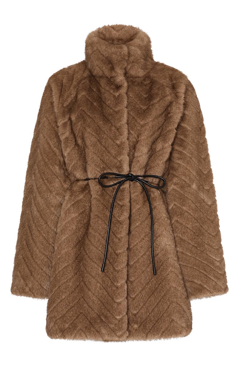 Milly Dayna Chevron Faux Fur Coat, Alternate, color, Brown