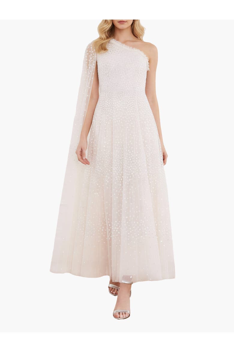 Scatter Dot One-Shoulder Ankle Gown, Main, color, Cream